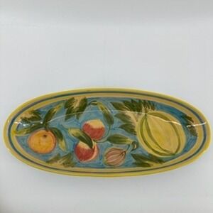 Le Souk Tunisia Hand Painted Pottery Serving Platter Dish Fruit Motif Decor